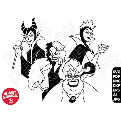 Villains Maleficent Cruella Ursula Evil Queen SVG Png Clipar Inspire