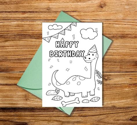 Happy Birthday Coloring Card Printable Dinosaur Birthday Etsy