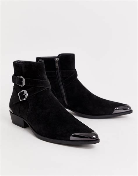 Asos Suede Cuban Heel Western Chelsea Boots In Black For Men Lyst