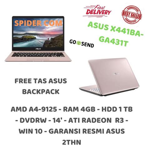 Jual Laptop Asus X441ba Ga441t Amd A4 9125ram 4gbhdd 1 Tbdvdrwwin10 Original Free