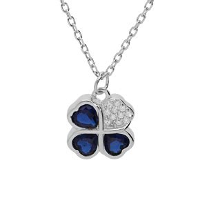 Collier en argent rhodié chaîne avec pendentif trèfle d oxydes bleus et