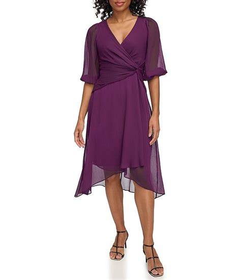 Dkny By Donna Karan Petite Size Short Balloon Sleeve Surplice V Neck