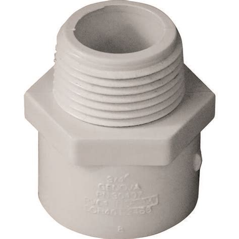 Lasco 436007BC Pipe Adapter 3 4 In MPT X Slip PVC White SCH 40