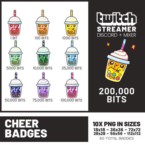 Bubble Tea Twitch Sub Badge Bundle Boba Emote Streamer Emoji Cheer