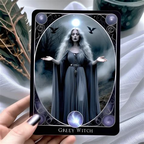 Mystical Grey Witch Oracle Card With Ethereal Presence Muse Ai