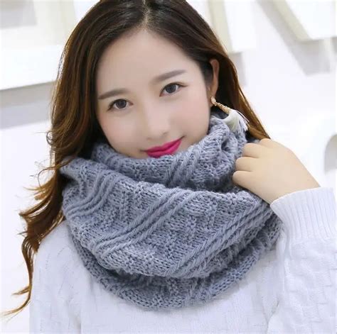 Warm Knitted Scarves Winter Neck Circle Simple Solid Color Collar ...