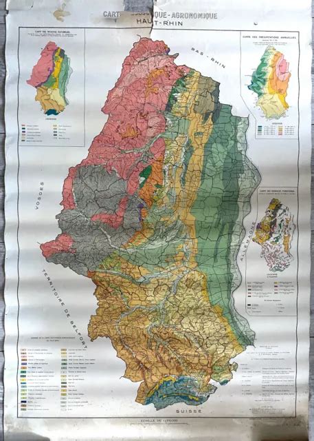 ANCIENNE CARTE AGRONOMIQUE du Département Haut Rhin 68 éditée en 1955