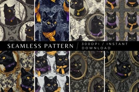 Gothic Black Cats Seamless Patterns Graphic By Inknfolly Creative Fabrica