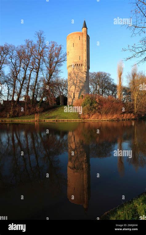 The Minnewater Powder Tower Minnewater Park Bruges City Belgium