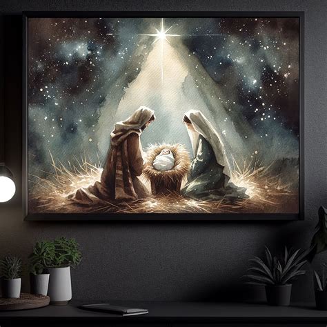 Holy Family The Birth Of Hope, Nativity Christmas Canvas Painting, Xma ...