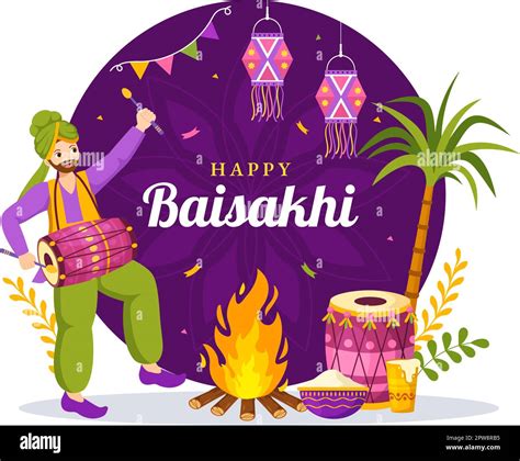 Happy Baisakhi Illustration with Vaisakhi Punjabi Spring Harvest Festival of Sikh celebration in ...