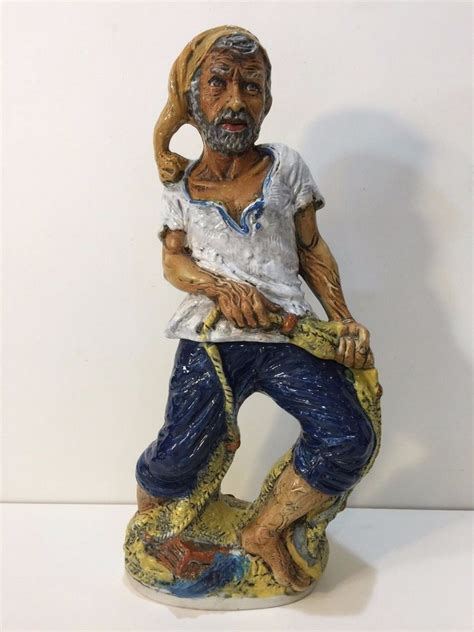 Vtg Italian Wine Casa Vinicola Barde Ubaldo Hand Painted Pottery Statue Bottle Statue Hand