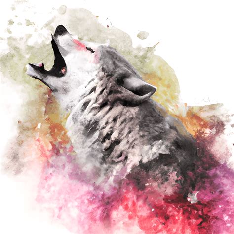 Howling Wolf In Splattered Watercolors Creative Fabrica