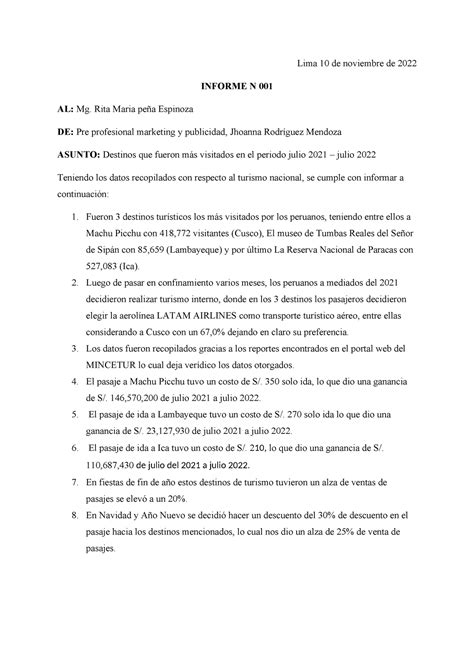 Informe Lrpd Lenguaje Lima De Noviembre De Informe N