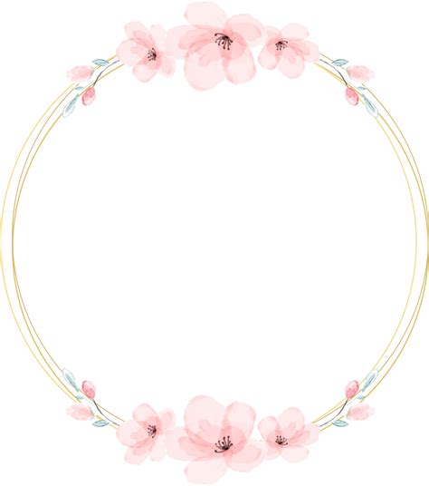 Watercolor Cherry Blossom Golden Wreath Png