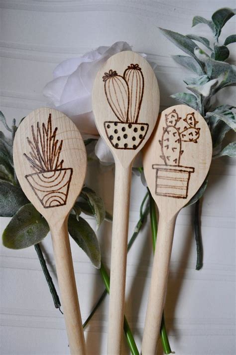 Wood Burned Cooking Spoon In Succulents And Cacti Set Of Custom