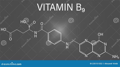 Vitamin B9 Or Folic Acid Molecule Skeletal Formula Stock Vector