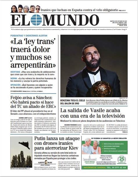 Portada De El Mundo Del Martes De Octubre De Medios