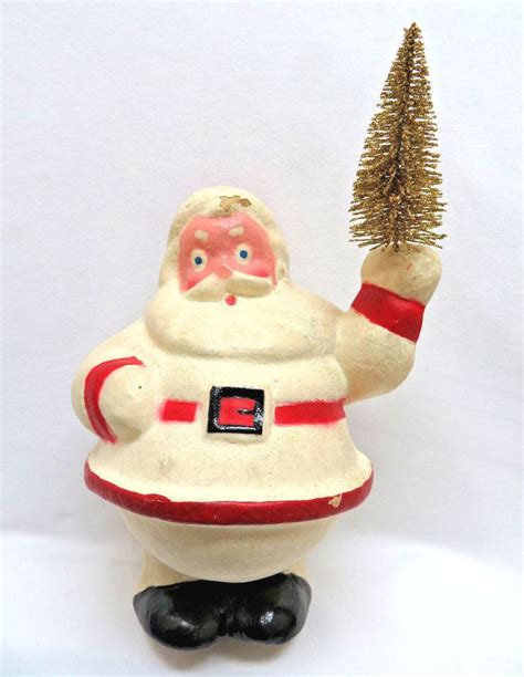 Vintage 50s Paper Mache Santa Claus With Christmas Tree Candy Container Figure