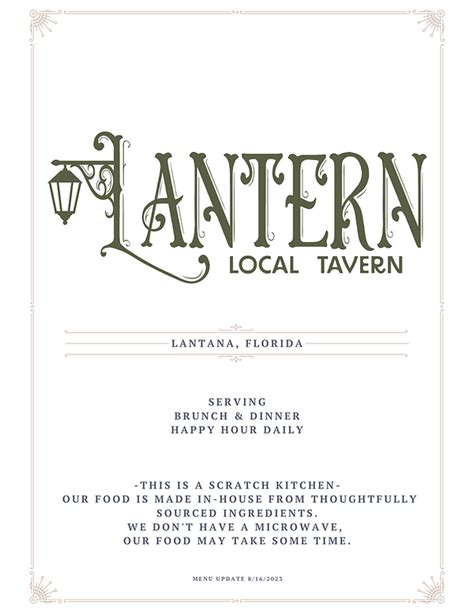 Menu | Lantern Local Tavern