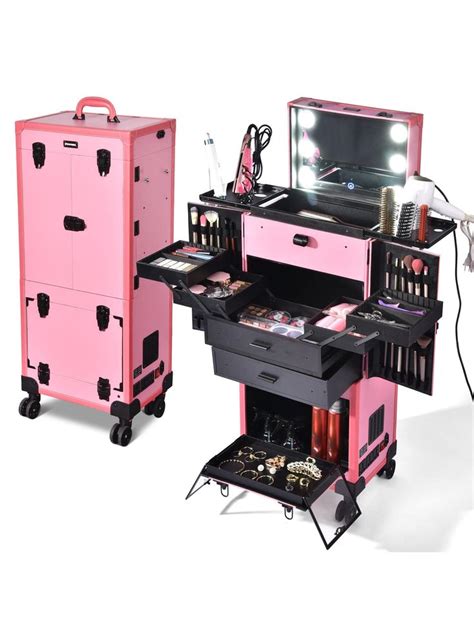 BYOOTIQUE Rolling Makeup Case Trolley Lockable With Mirror Light Pro