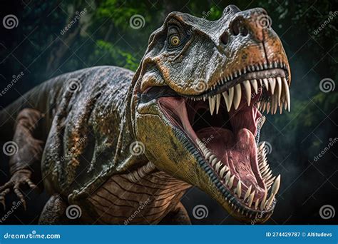 T Rex Roaring At The Camera Showing Off Its Fearsome Teeth And Claws