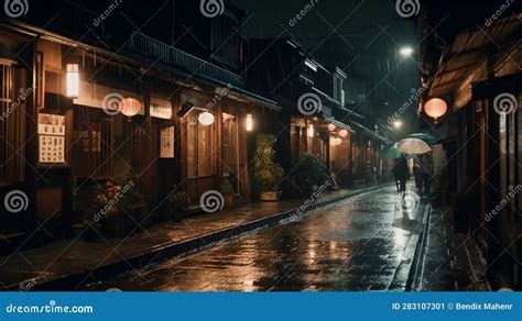 An Old Chinese Town at Night Stock Illustration - Illustration of road ...