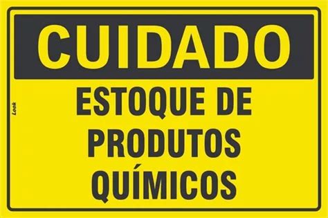 Placa Sinalização Cuidado Estoque Produtos Químicos Kit C 2