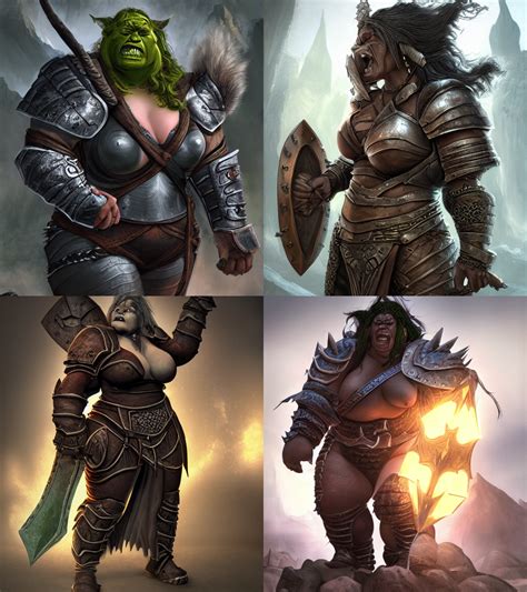 Krea A Large Female Orc Woman Wearing Leather Armor In A Siege Dungeons And Dragons