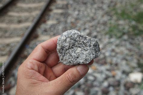 Raw Specimen Of Granite Igneous Rock Stone On Geologist S Hand The