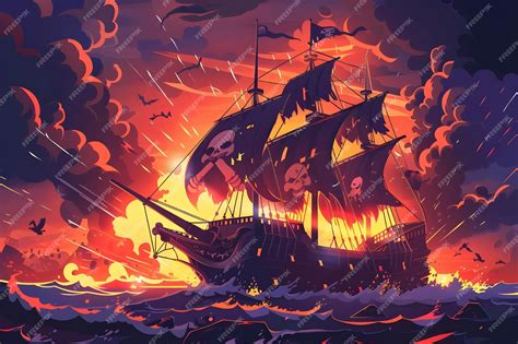 Premium Photo Vector Illustration Of An Angry Pirate Ship In Naval