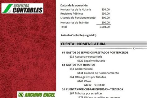 Asiento Contable De Gastos Preoperativos Archivo Excel