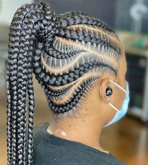 Protective Cornrow Ponytail Hairstyle Two Cornrow Braids Half Cornrows