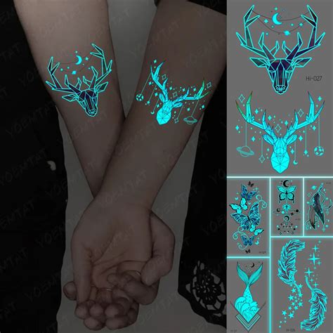 Tatuaje Luminoso Azul Para Hombre Y Mujer Pegatina De Ciervo Brillante