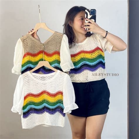 Jual Ailevstudio Rainbow Crochet Chunky Rajut Croptop Shopee Indonesia