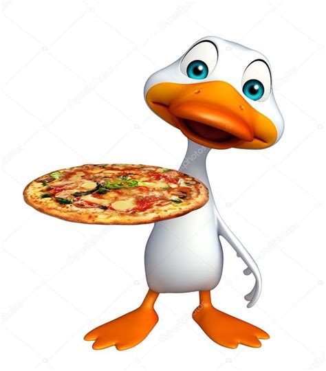 Cute Duck Cartoon Character With Pizza Found In Web