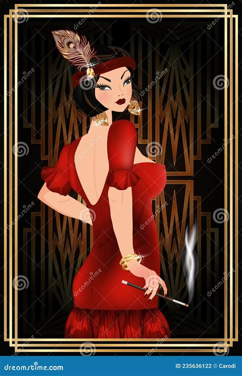 Young Woman with Cigarette Holder in Style Art Deco Stock Vector ...