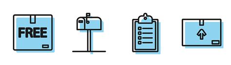 배달 목록 클립 보드의 세트 라인 확인 무료 기호와 골판지 상자 오픈 메일 박스와 트래픽 기호 아이콘 골판지 상자 벡터 우편함에