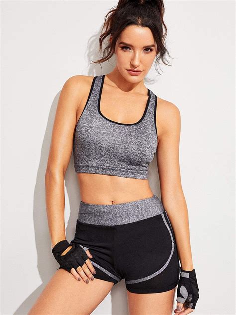 Marled Knit Racer Back Sports Bra And Shorts Set Chicgirlie Sports