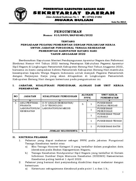 Pengumuman Pppk Kesehatan 2022 Final Pdf