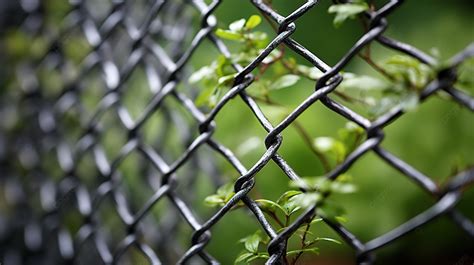 Metal Mesh Fence Blurred Background With Garden Plot Wire Mesh Metal