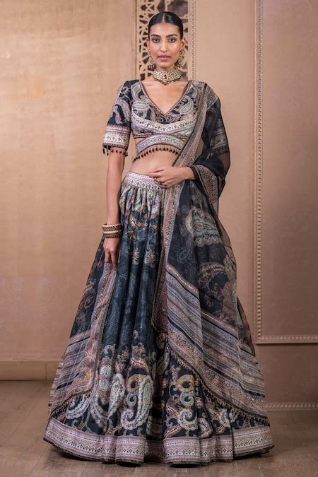 Buy Black Lehenga And Blouse Chinese Dupion Embroidered Print Kalidar