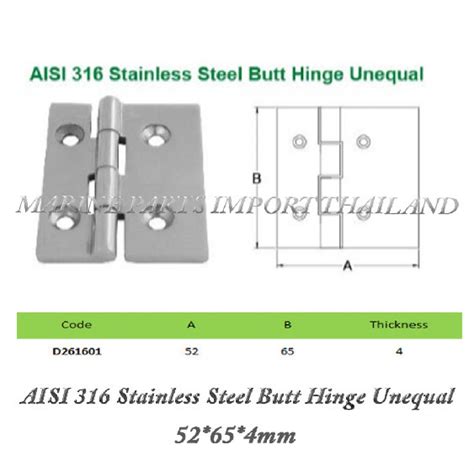 Aisi 316 Stainless Steel Heavy Duty Butt Hinge Unequal 52654mm