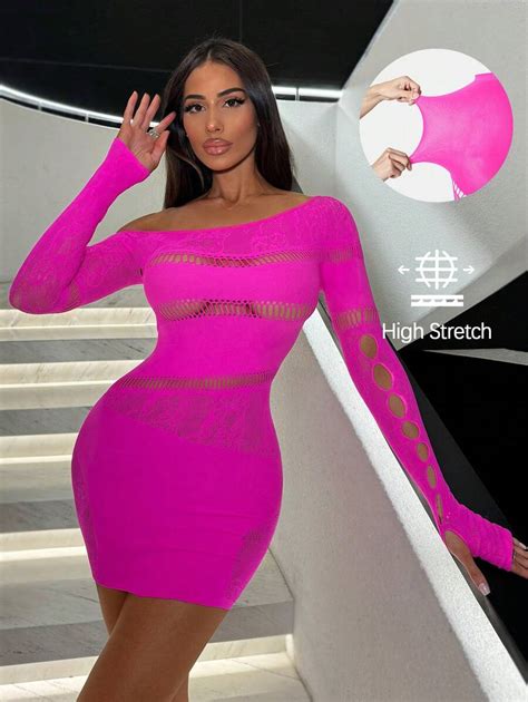 SHEIN SXY Gorgeous Lady Sexy Rose Red Party Temperament Sexy Nightclub Hot Girl One Shoulder