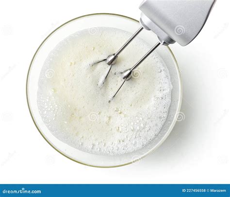 Beating Egg Whites Cream with Mixer in the Bowl Stock Photo - Image of ...