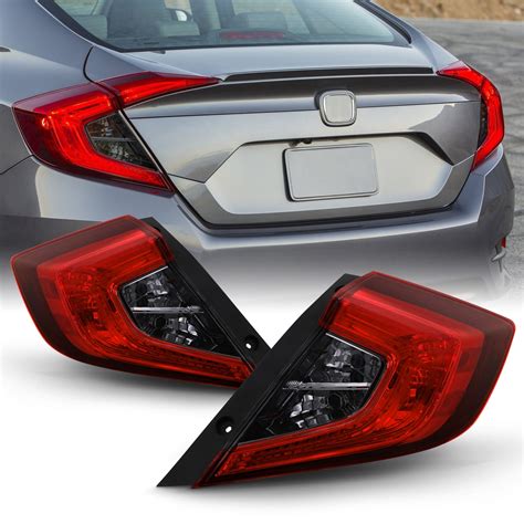 For 2016 2020 Honda Civic Sedan Red Smoke Outer Tail Light Pair Driver