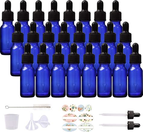 Hwashin 24 Pack 1 2 Oz Cobalt Blue Glass Bottles With Glass Eye Droppers For