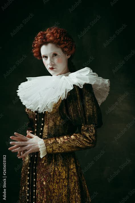 Meditations Or Thoughts Medieval Redhead Young Woman In Golden Vintage