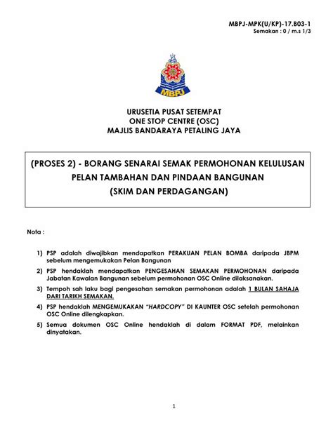 Pdf Proses 2 Borang Senarai Semak Permohonan · 4 Salinan Pelan