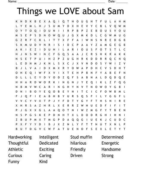 Things We LOVE About Sam Word Search WordMint